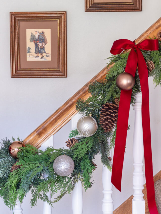 The Easy Way To Hang Garland On The Stairs Open Doors Open Hearts   Cropped How To Hang Garland On Stairs 1 